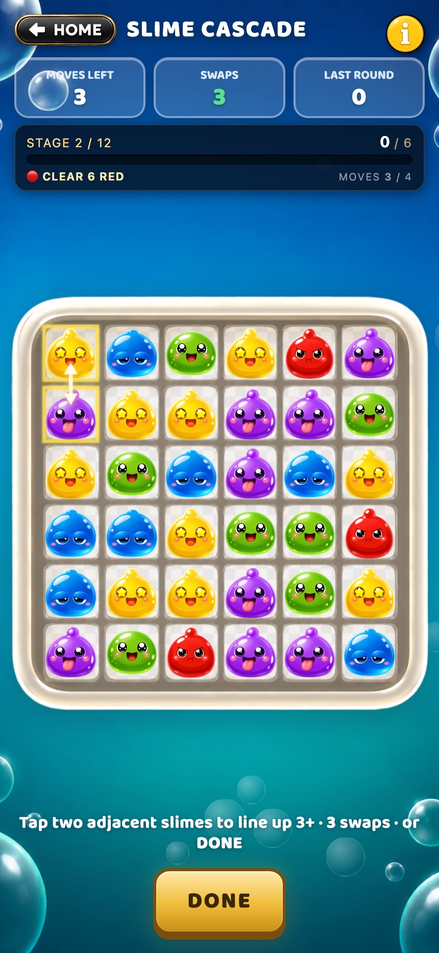 Slime Cascade — swap neighbours to chain